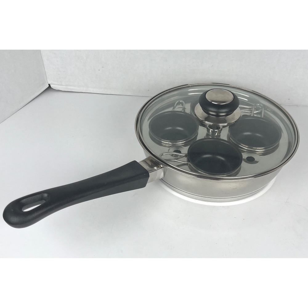 Tramontina 8 Inch 18/10 Stainless Steel Egg Poacher Pan with Glass Lid 4 Cup